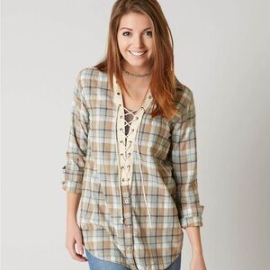 Plaid Lace-Up Women's Top